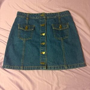 Forever 21 Denim Mini Skirt w/ Silver Heart Shaped Buttons